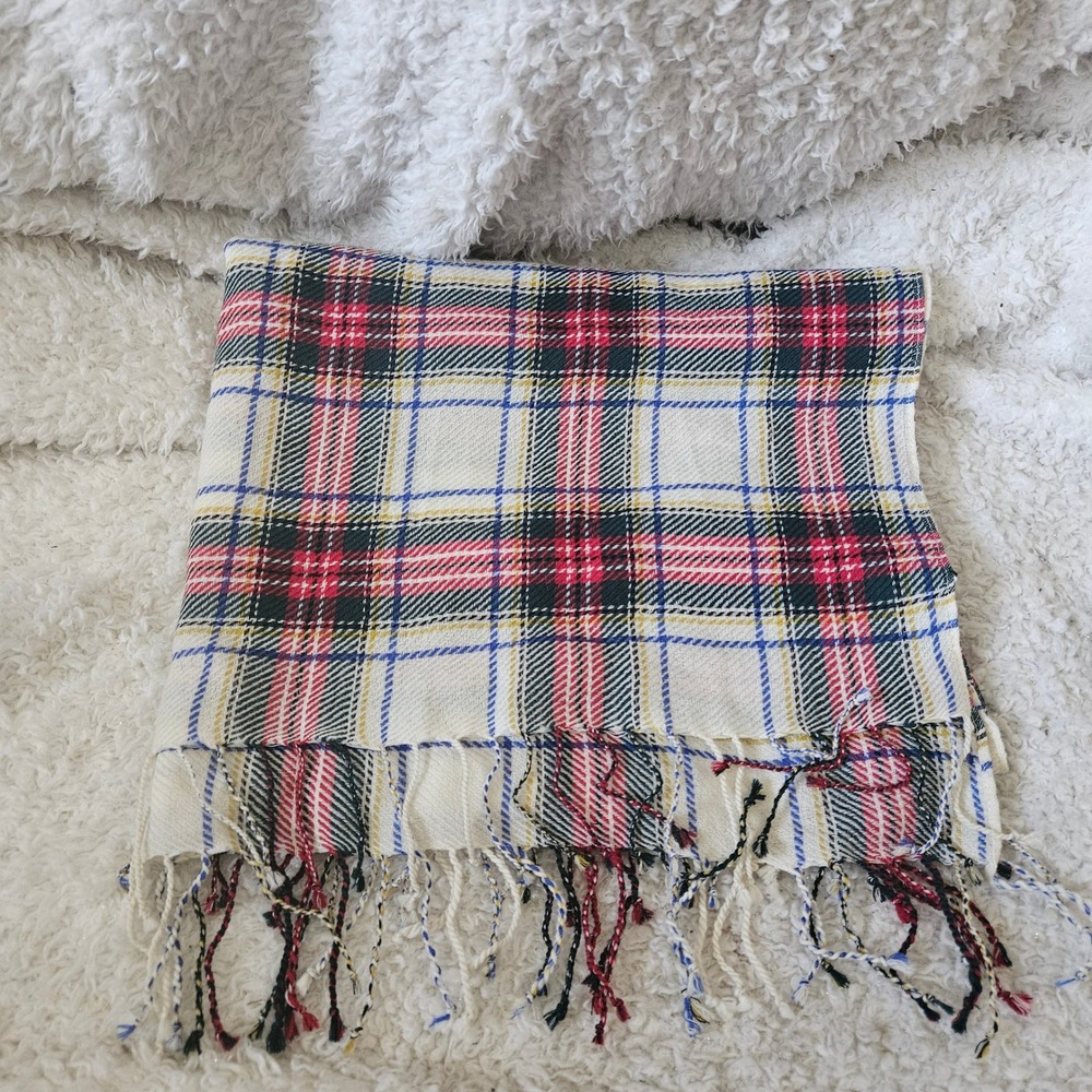 Talbots 100% Wool Tartan Plaid Scarf‎ Red Cream Green